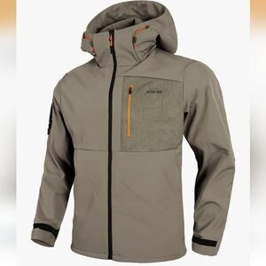 Men's Hooded Softshell Waterproof Jacket in Khaki Size SMALL NWT